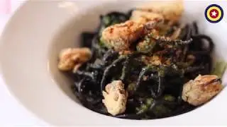 Bucatini neri con cime di rapa e cozze at The Pasta Factory