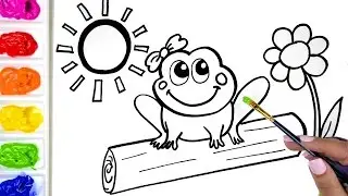 Coloring a Cute Girl Frog Coloring Book, Drawing a Frog and a Flower Coloring Page
