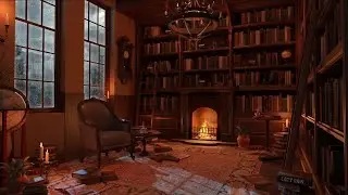 Quiet Library Sounds-Study Ambience-Fire Crackling-Pages Turning-Light Rain-Thunder-Pen Sounds