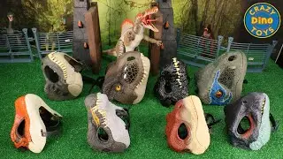8 Jurassic World Rebirth Dinosaur Masks Unboxed Halloween 2025 Mattel Toys T-Rex Rage N Roar Mask