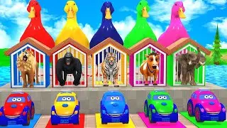 Cow Elephant Gorilla Fall Down Long Slide 😂 - 3D Animal Game