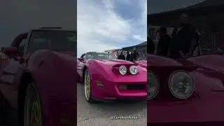 Pink Chevy Corvette C3 on gold Savini Wheels arriving to MidwestFest 8.