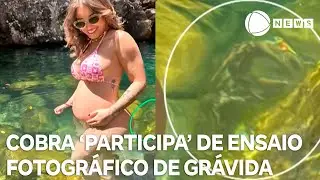 Gr&aacute;vida faz ensaio fotogr&aacute;fico ao lado de cobra e s&oacute; percebe ao ver fotos