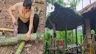 Single Mom Building a Modern Bamboo Kitchen & Thatched Roof | Single Mom Off-Grid House Construction