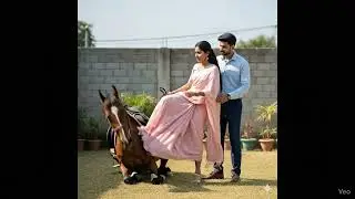 Wife wear light pink saree and kick horse