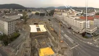 Zeitraffer: Baustelle Nahverkehrsdrehscheibe Graz - Blick vom Bauamtsgebäude in Richtung Norden