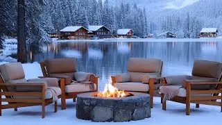 Snowy Lakeside Pavilion ❄️🔥 Ambient Jazz Piano & Fire Sounds