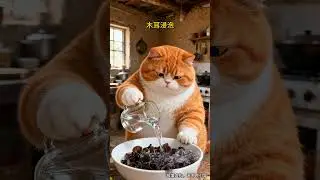 Fat orange cat cooks boiled snail noodle soup #cat #aicat #fatcat #orangecat #aicatfunny