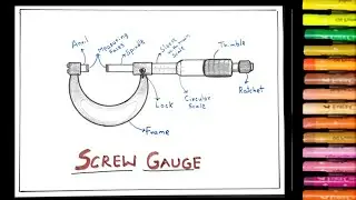 How to draw Screw Gauge labelled diagram | science diagrams | Micrometer drawing