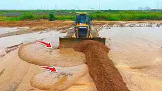 Masterful SHANTUI Dozer Operation! Sand Fill, Water Mud Removal & 15T Dump Truck Action