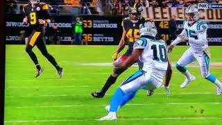 Panthers WR Chris Samels fumbles on kickoff vs Steelers