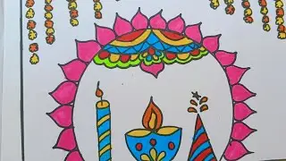 Diwali Celebration Drawing | Diya, Rangoli & Firecrackers Art #diwali #drawing #shorts #viral 