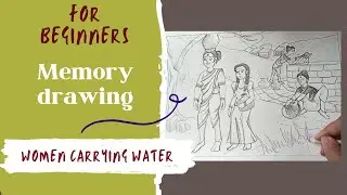Memory drawing I How to draw step by step Women carrying water I for beginners