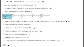 Fișă de autoevaluare Clasa VI - Fenomene Mecanice