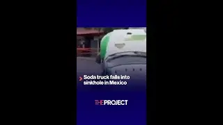 Soda truck falls into sinkhole in Mexico