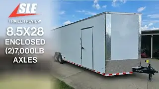 8.5x28 V Nose White Enclosed Trailer 7,000lb Axles Silver ATP