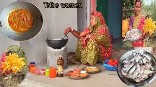 The Tribal Women How to make Small Fish and Pumpkin flower || Traditional food | morning routine