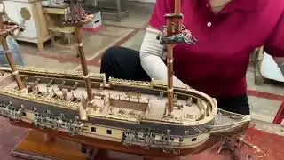 USS Constitution boat gun porthole mounting and sail building
