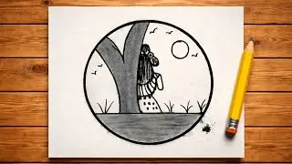 Easy Tree & Girl Pencil Drawing Step by Step | Simple Nature Drawing for Beginners