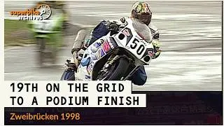 Suzuki stand-in Kirk McCarthy shows his wet-weather skills | 1998 Pro-Superbike | Raw Footage