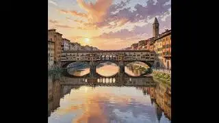 Golden Reflections: Ponte Vecchio at Sunset #PonteVecchio #FlorenceSunset #TravelArt #Watercolo