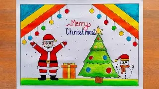 Merry Christmas Drawing Easy / Santa Claus Drawing / Christmas Tree Drawing / Christmas Day Drawing 