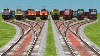 8 Trains On Bumpy Railroad Tracks || At Daimond Curved Gameplay Train Crossing Simulator Railway