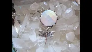 Pearl AB Checkerboard Crystal Silver Dragonfly Pendant Necklace
