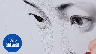 Artist draws portrait of woman using stippling technique - Daily Mail