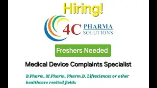 Freshers Medical Device Specialist || Experience Medical Device Specialist || 4C Pharma Hiring ||