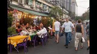 [4K] Walk around Rambuttri Road at sunset discovering the chill side of Khao San area