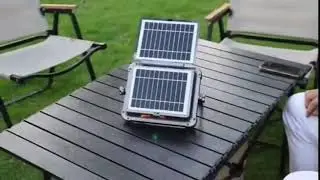 Portable multifunctional lantern with two solar panels.