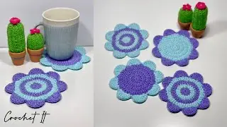 How to crochet a flower coaster🌼/ Cup mat💜/ Decoration