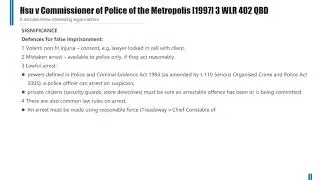 [Case Law Tort] ['false imprisonment'] Hsu v Commissioner of Police of the Metropolis [1997]