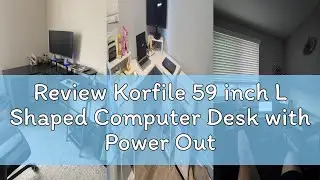 Review Korfile 59 inch L Shaped Computer Desk with Power Outlets, Home Office Desk with 4 Adjustable