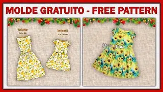 Vestido Girassóis -  Infantil  3 a 7 anos  - Adulto 36 a 44