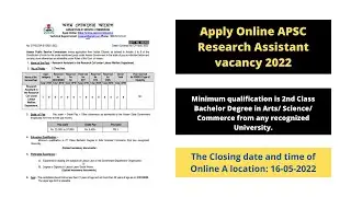 Apply Online APSC Research Assistant vacancy 2022 - APSC Recruitment 2022