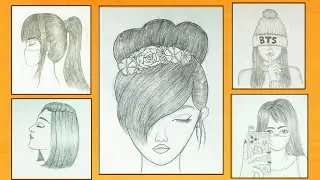 5 easy girl drawing ideas // Pencil sketch Tutorial // girls drawing // Art videos #girl