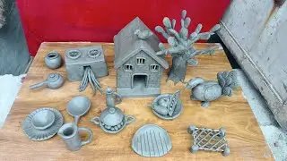 How to make polymer mini kitchen sets and clay vegetables 🍆 with clay tree 🎄🌴