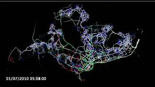 Singapore road network drawn by GPS trace of ~16k taxis, from midnight to 9am