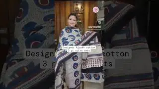 designer ajrakh cotton suits designs 3 piece suit sets | latest suit design printed cotton suits
