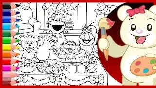 Sesame Street Christmas Meal - Cookie Monster and Zoe Holiday Coloring Pages