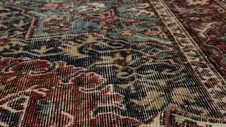 Vintage Distressed Rug, Traditional Medallion Design in Blue and Red - Rug & Kilim -32845