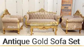 SF-29 Royal Wooden Sofa Set In Antique Gold PU Glossy |At Factory Price| @Bhartiye Art Handicraft