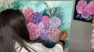 Hydrangeas abstract acrylics on canvas