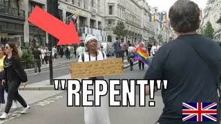 Christian at Pride calls LGBTQ sinners - London Pride 2022