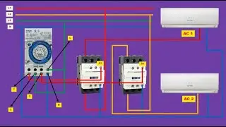 ac timer connection wiring diagram | how to connect two or more ac with contactor and timer