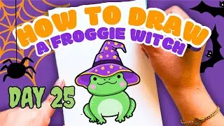 Learn to Draw a Cute Frog Witch for Kids - Halloween Drawing Challenge Day 25