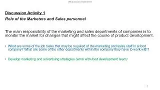 Food Product Development - Marketing