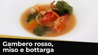 Gambero rosso, zuppa di miso e bottarga di muggine | Ricetta Fusion facilissima